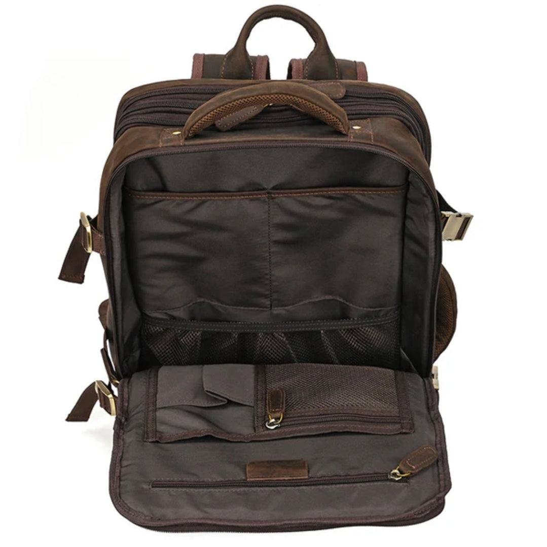 Mochila de Couro Executiva Expansível de Viagem