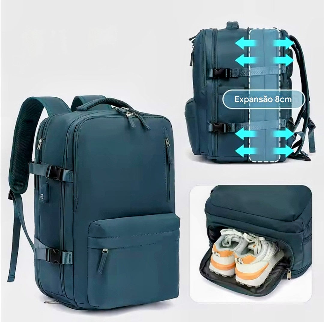 Mochila de Viagem Expansiva Impermeável com Carregamento USB – Modelo FacilityPlus