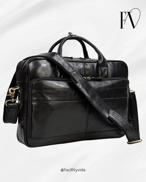 Maleta Masculina de Couro Legítimo All Black – Modelo Prime