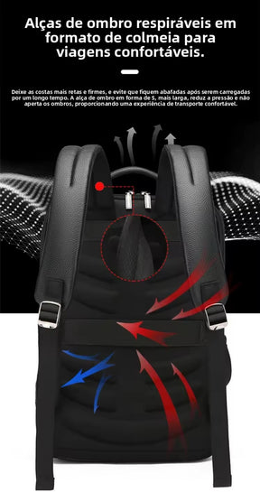 Mochila de Couro Legítimo Impermeável para Notebook