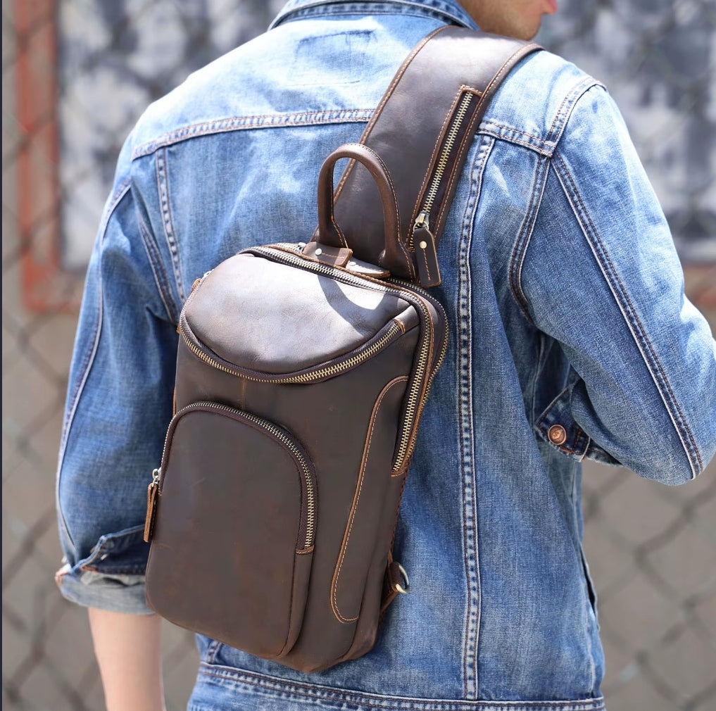 Bolsa Transversal Masculina de Couro Genuíno Prime Vanguard