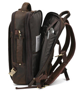 Mochila de Couro Executiva Expansível de Viagem