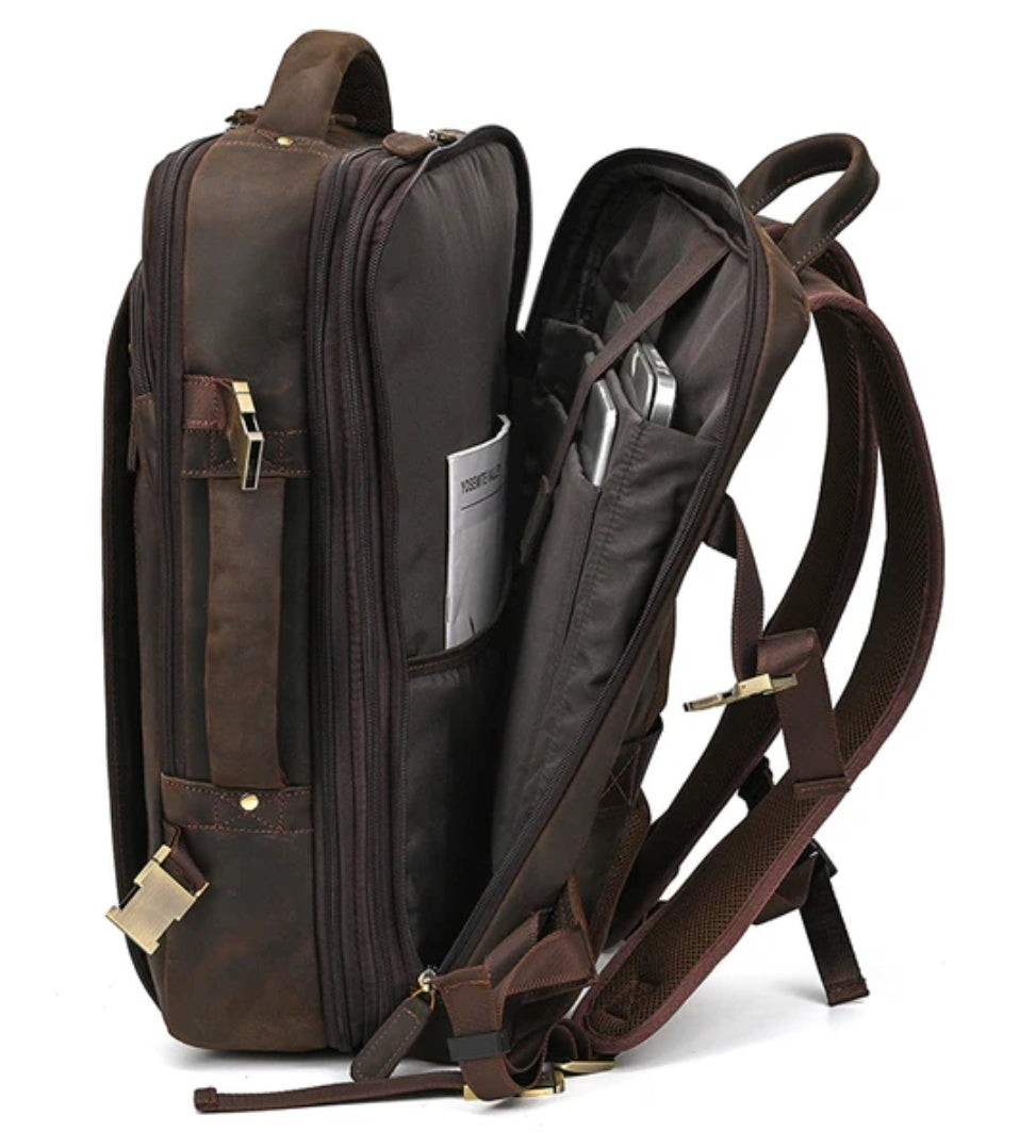 Mochila de Couro Executiva Expansível de Viagem