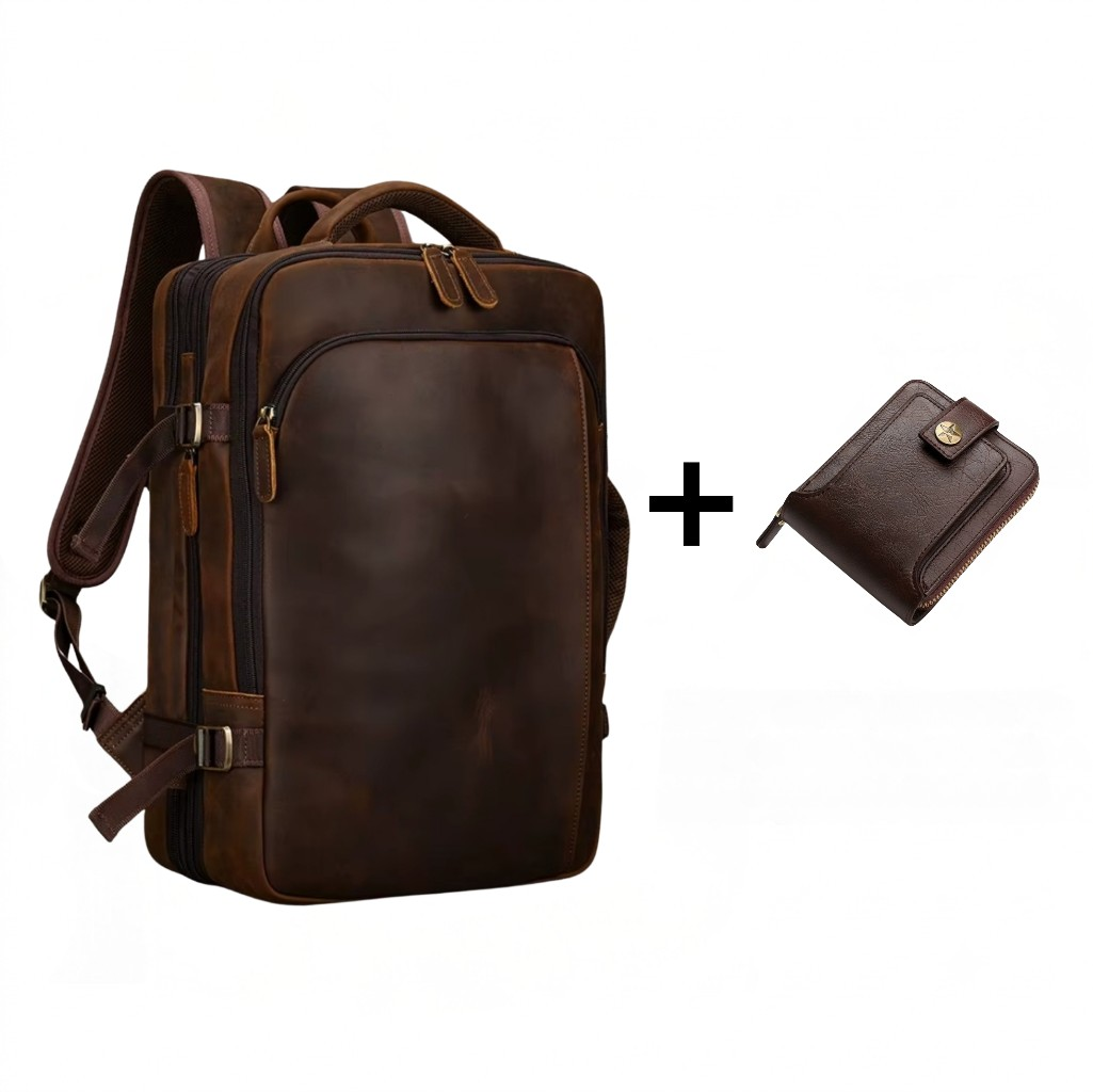 Mochila de Couro Executiva Expansível de Viagem