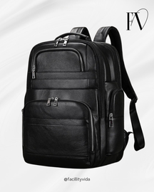 Mochila Masculina de Couro Genuíno All Black – Linha Prime