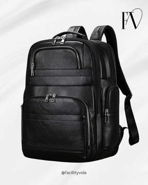 Mochila Masculina de Couro Genuíno All Black – Linha Prime