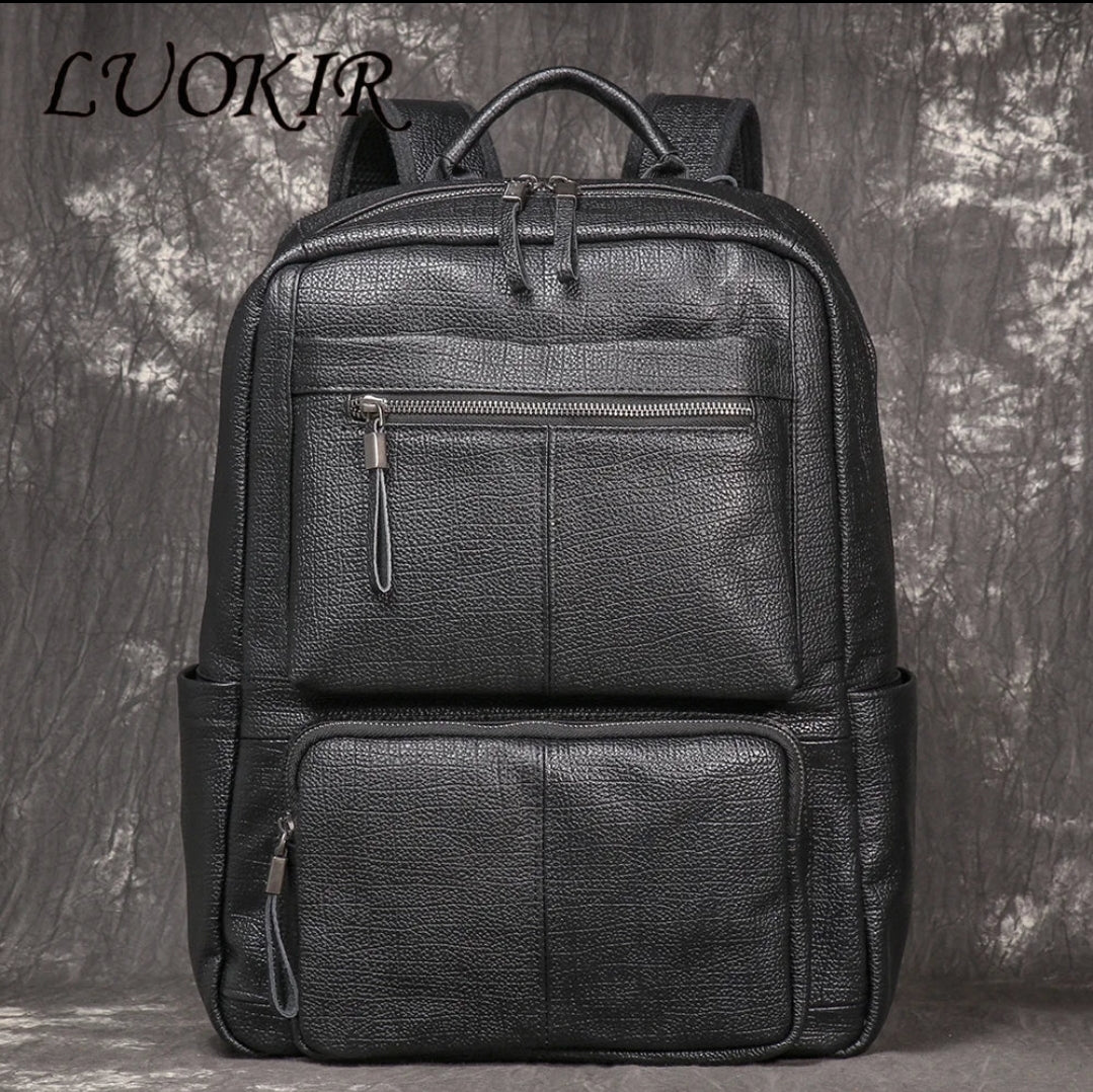 Mochila Masculina de Couro Legítimo Premium Black