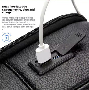 Mochila de Couro Legítimo Impermeável para Notebook