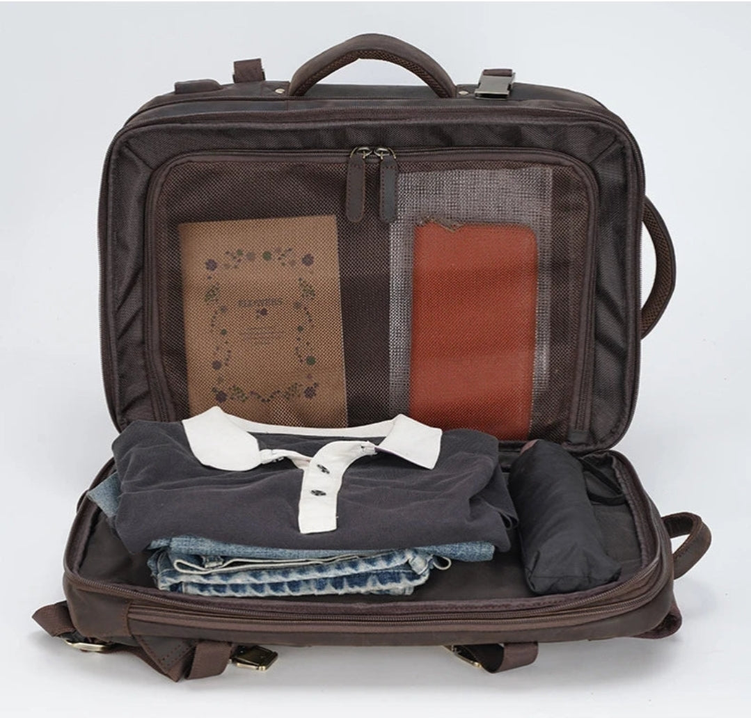 Mochila de Couro Executiva Expansível de Viagem