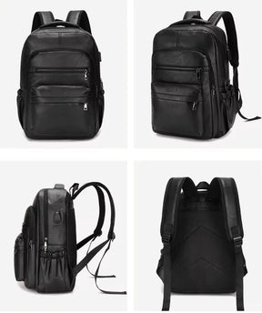 Mochila Masculina de Couro Legítimo Impermeável com Carregamento USB