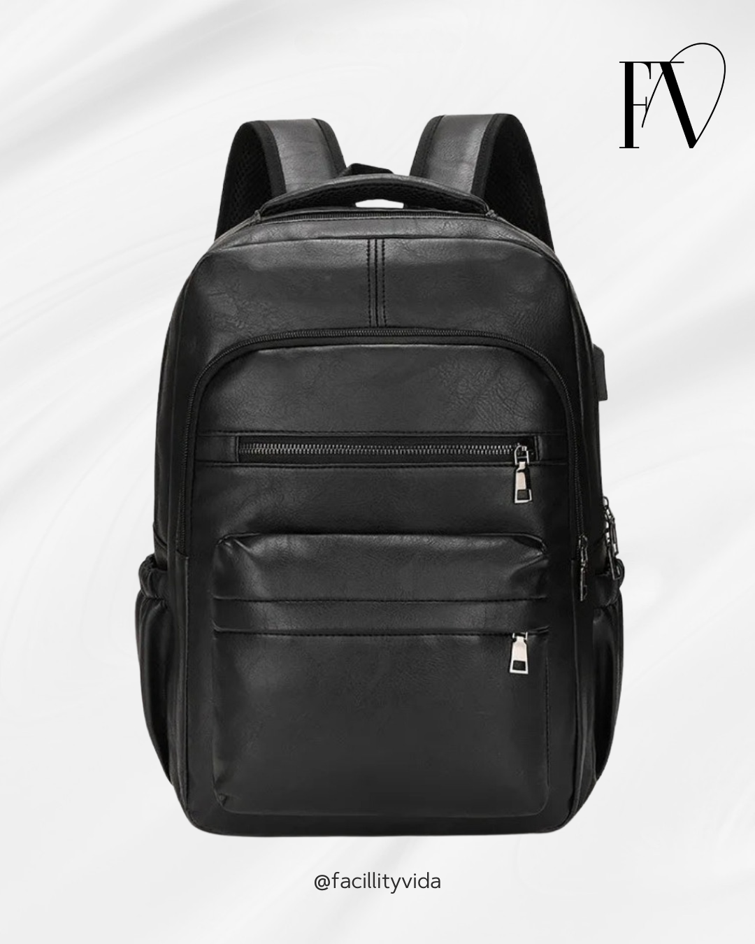 Mochila Masculina de Couro Legítimo Impermeável com Carregamento USB