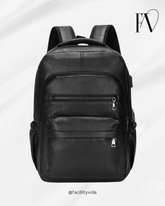 Mochila Masculina de Couro Legítimo Impermeável com Carregamento USB