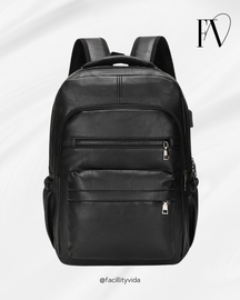 Mochila Masculina de Couro Legítimo Impermeável com Carregamento USB