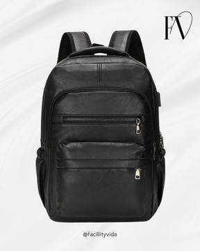 Mochila Masculina de Couro Legítimo Impermeável com Carregamento USB