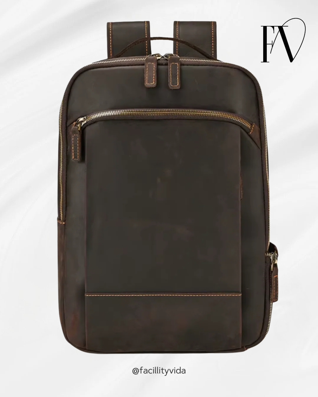 Mochila Masculina de Couro Legítimo para Notebook 15 Polegadas – Modelo Clássico Slim FACILITYVIDA