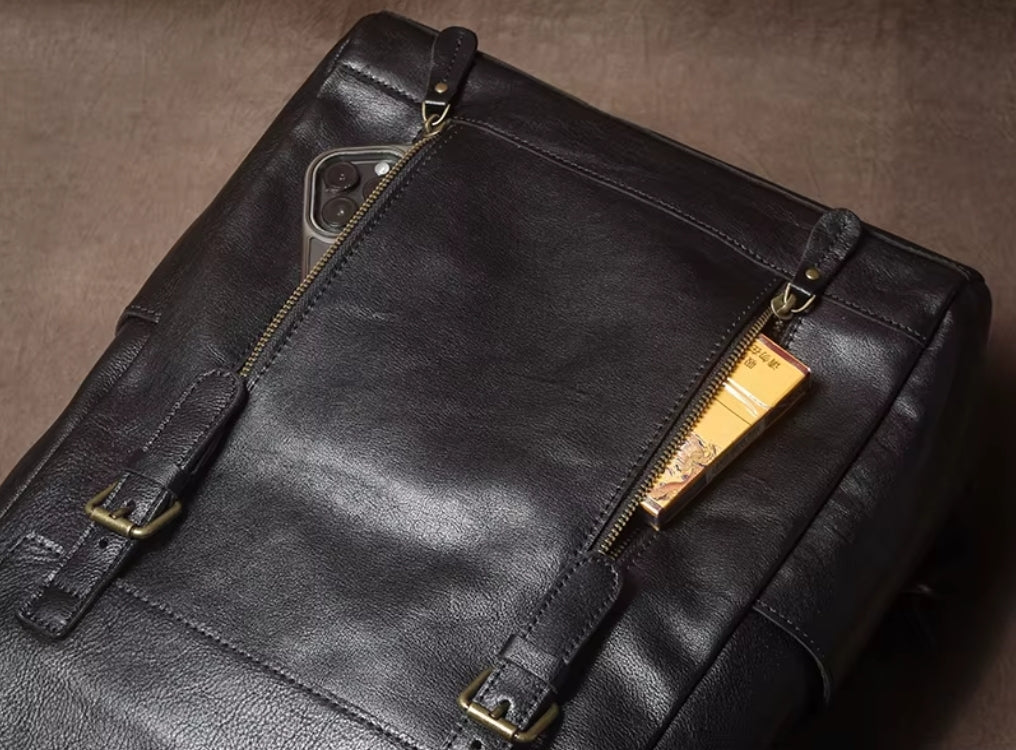 Mochila de Couro Legítimo Linha Prime Retro Allblack