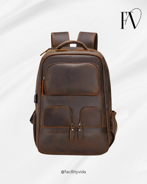 Mochila Masculina de Couro Genuíno para Notebook 17– Modelo Prime Executivo