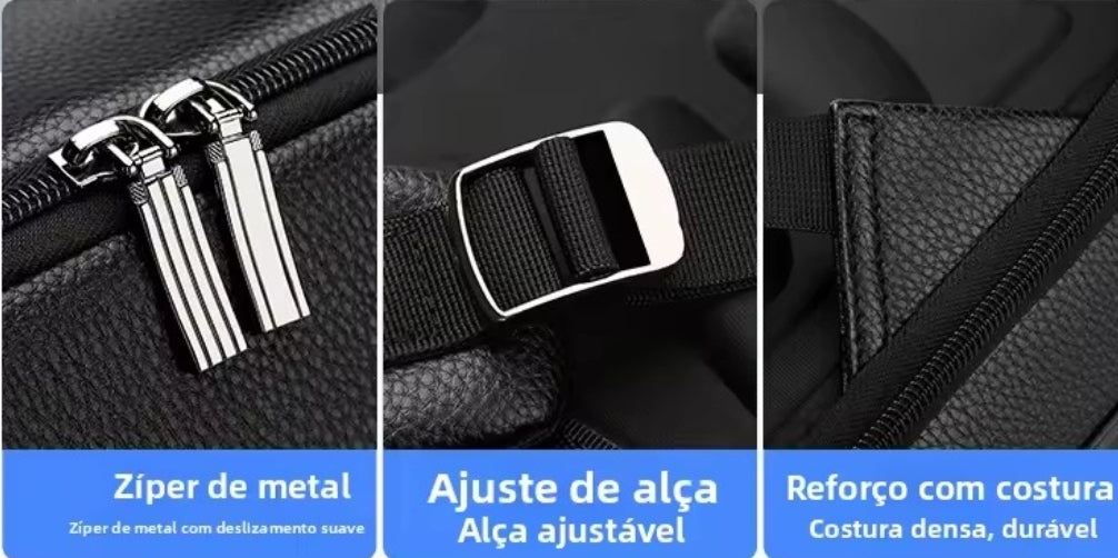 Mochila de Couro Legítimo Impermeável para Notebook