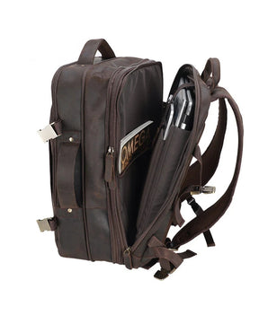 Mochila de Couro Executiva Expansível de Viagem