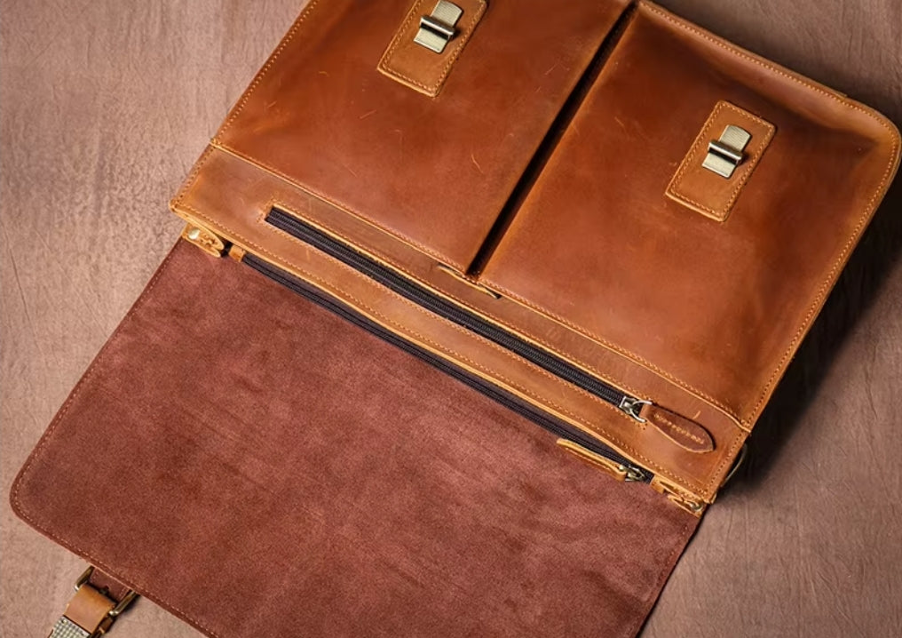 Pasta Masculina de Couro Vintage Para Notebook