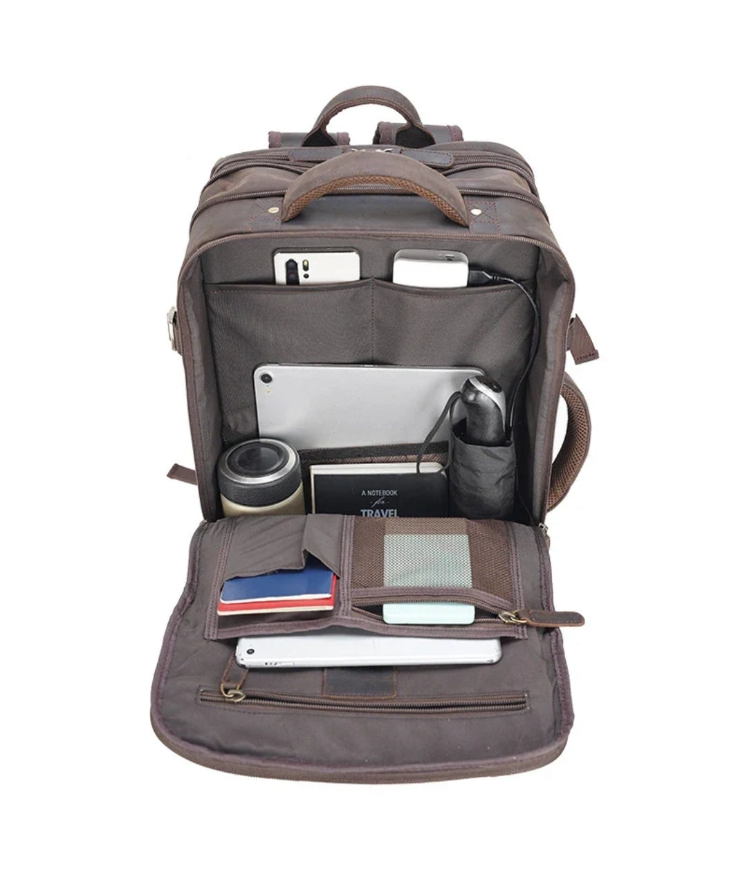 Mochila de Couro Executiva Expansível de Viagem