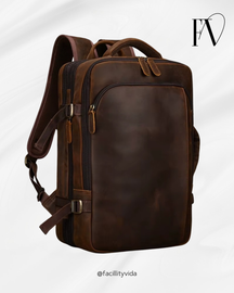 Mochila de Couro Executiva Expansível de Viagem