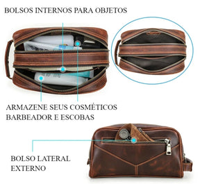 Nécessaire Masculina de Couro Retro Premium !