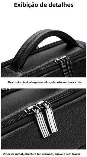 Mochila de Couro Legítimo Impermeável para Notebook