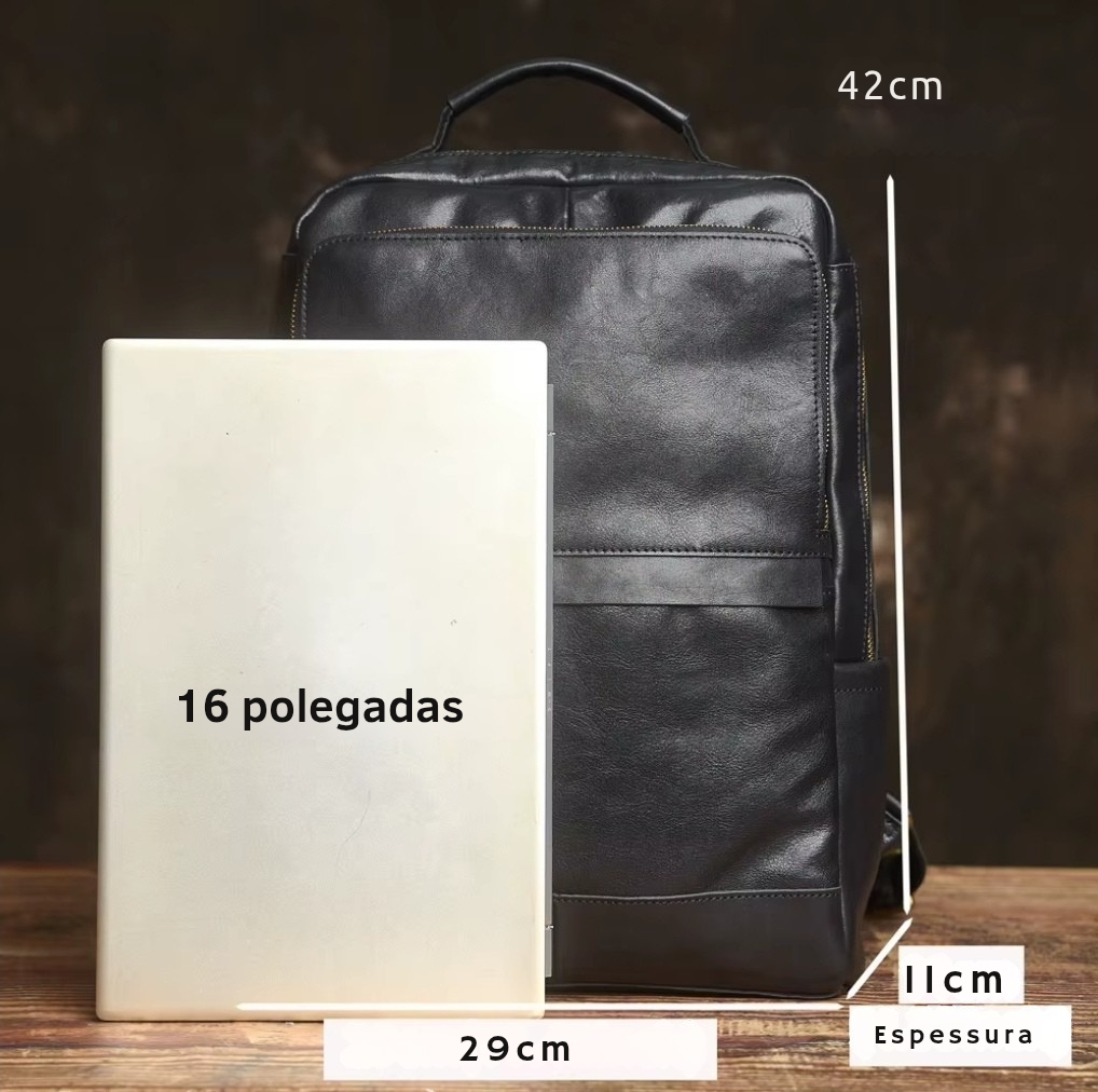 Mochila de Couro para Notebook – Modelo Vintage All Black