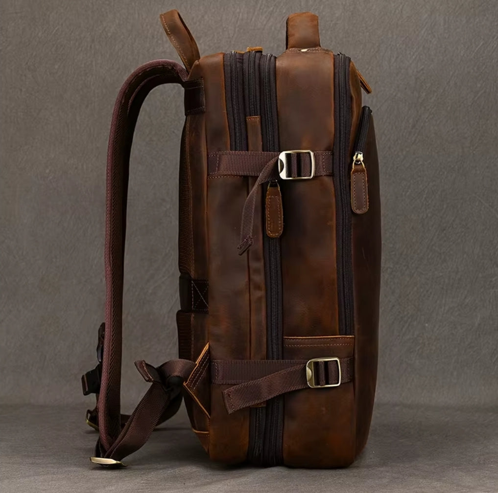 Mochila de Couro Executiva Expansível de Viagem