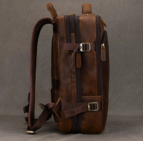 Mochila de Couro Executiva Expansível de Viagem