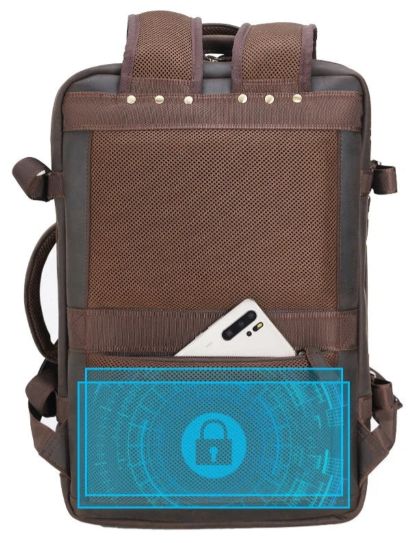 Mochila de Couro Executiva Expansível de Viagem