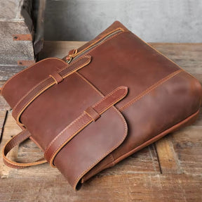 Mochila de Couro Genuíno Vintage Slim