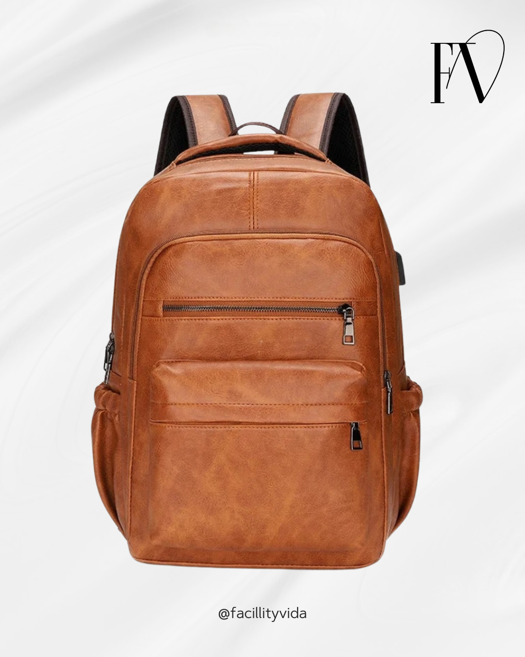 Mochila Masculina de Couro Legítimo Impermeável com Carregamento USB