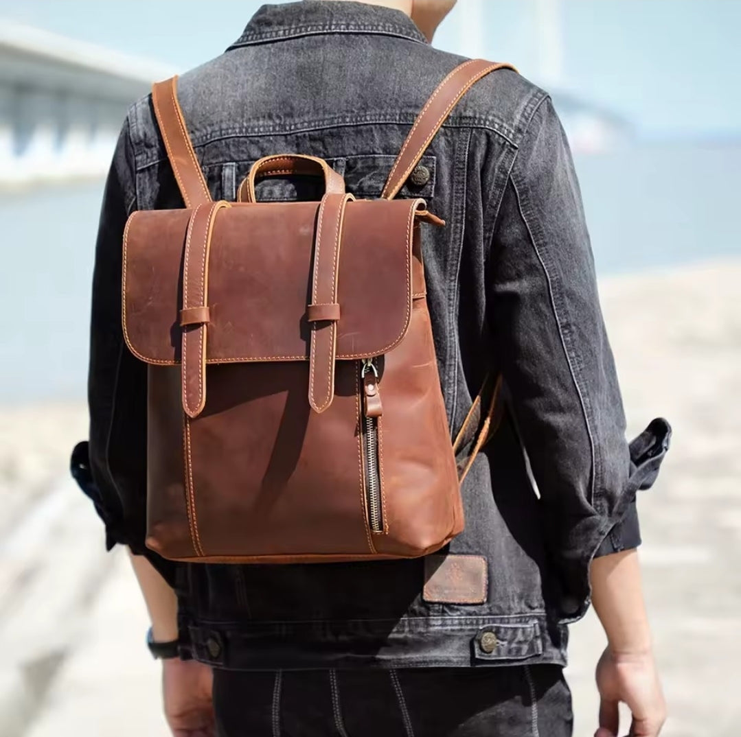 Mochila de Couro Genuíno Vintage Slim