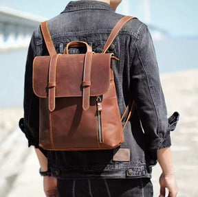 Mochila de Couro Genuíno Vintage Slim