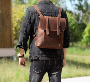 Mochila de Couro Genuíno Vintage Slim