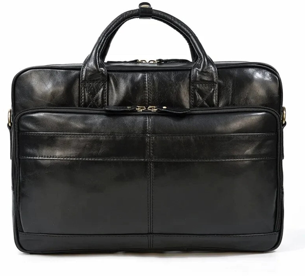 Maleta Masculina de Couro Legítimo All Black – Modelo Prime