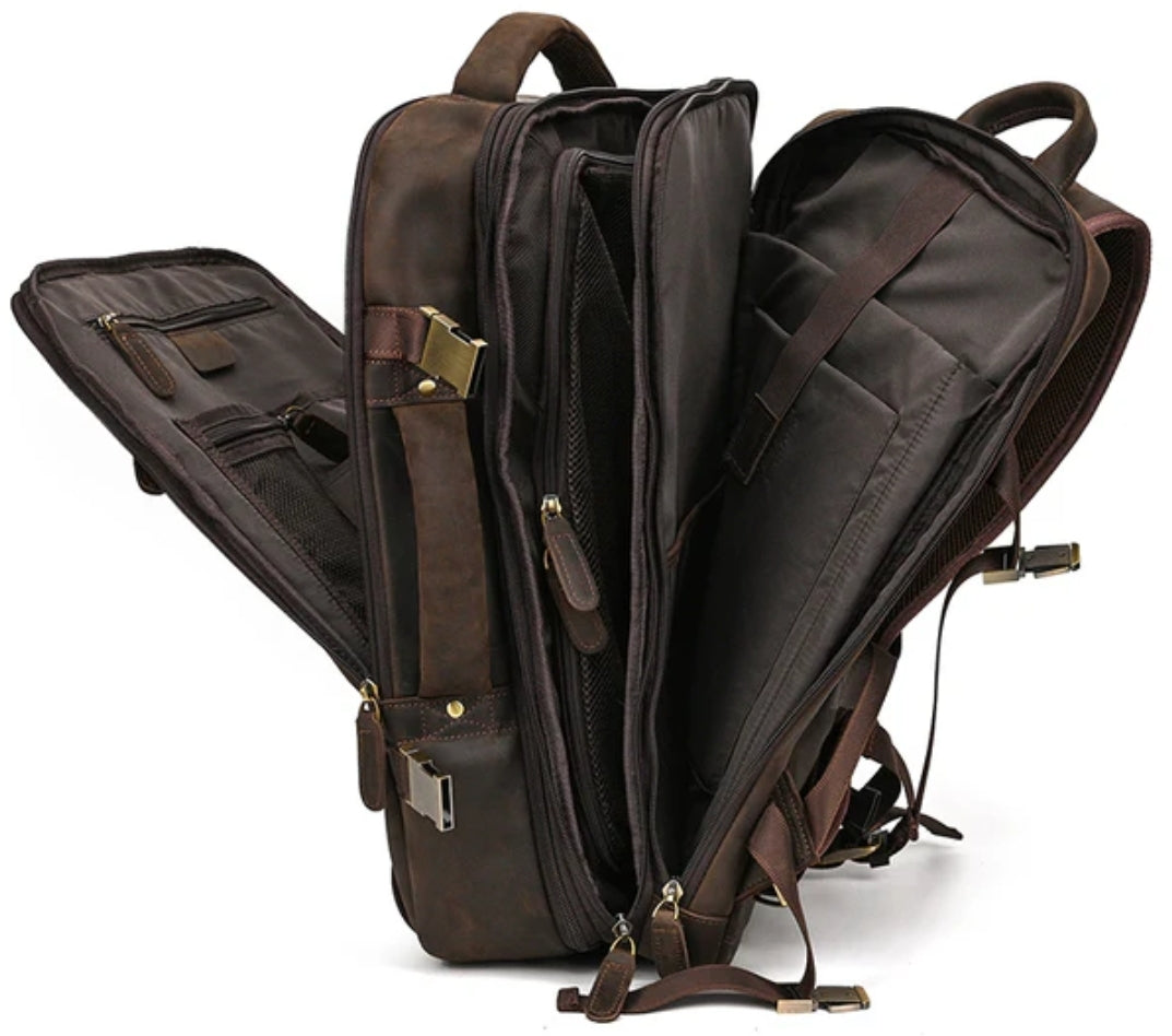 Mochila de Couro Executiva Expansível de Viagem