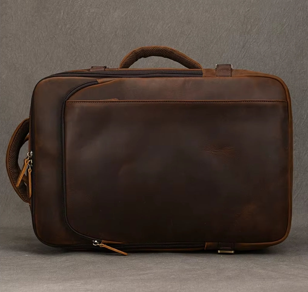 Mochila de Couro Executiva Expansível de Viagem