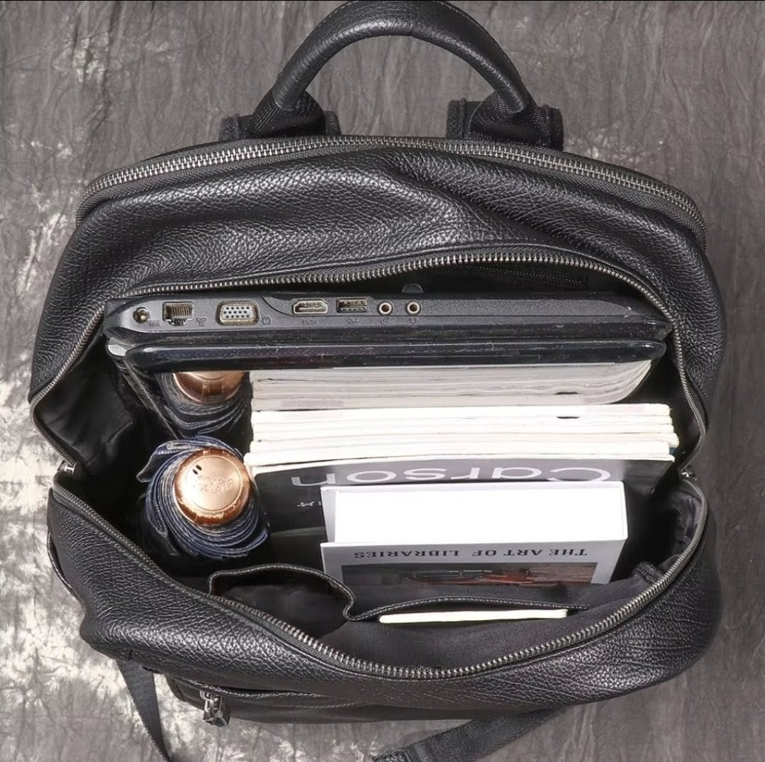 Mochila Masculina de Couro Legítimo Premium Black