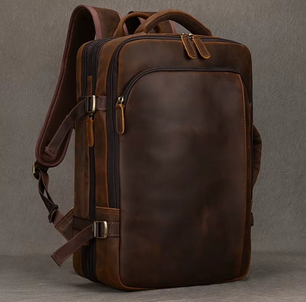 Mochila de Couro Executiva Expansível de Viagem