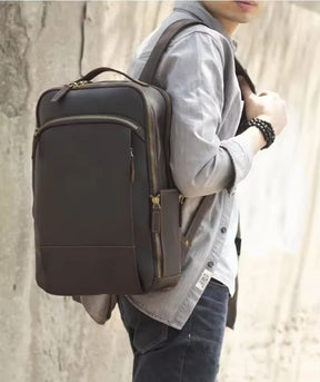 Mochila Masculina de Couro Legítimo para Notebook 15 polegadas – Modelo Clássico Slim FACILITYVIDA