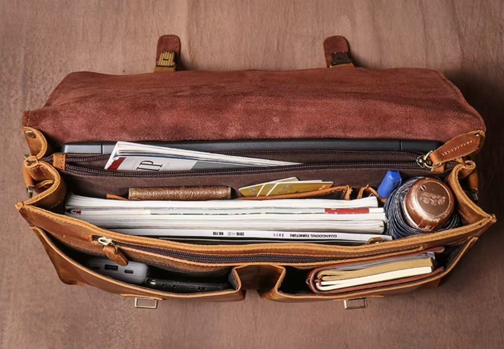 Pasta Masculina de Couro Vintage Para Notebook