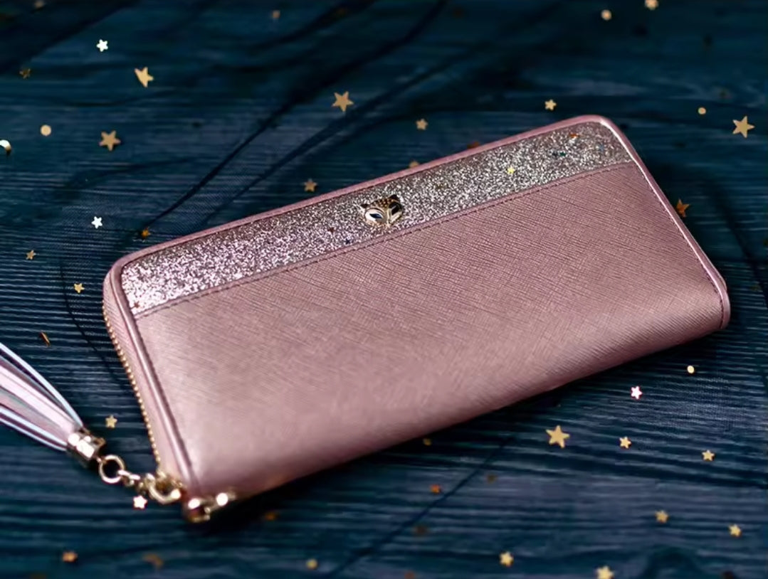 Carteira Feminina Foxer de Couro Bifold Brilhante – Modelo Long