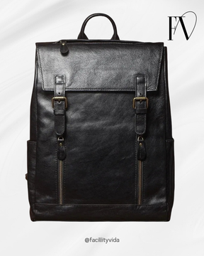 Mochila de Couro Legítimo Linha Prime Retro Allblack