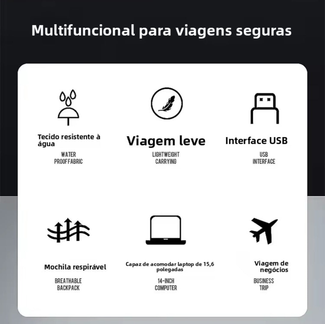 Mochila de Couro Legítimo Impermeável para Notebook