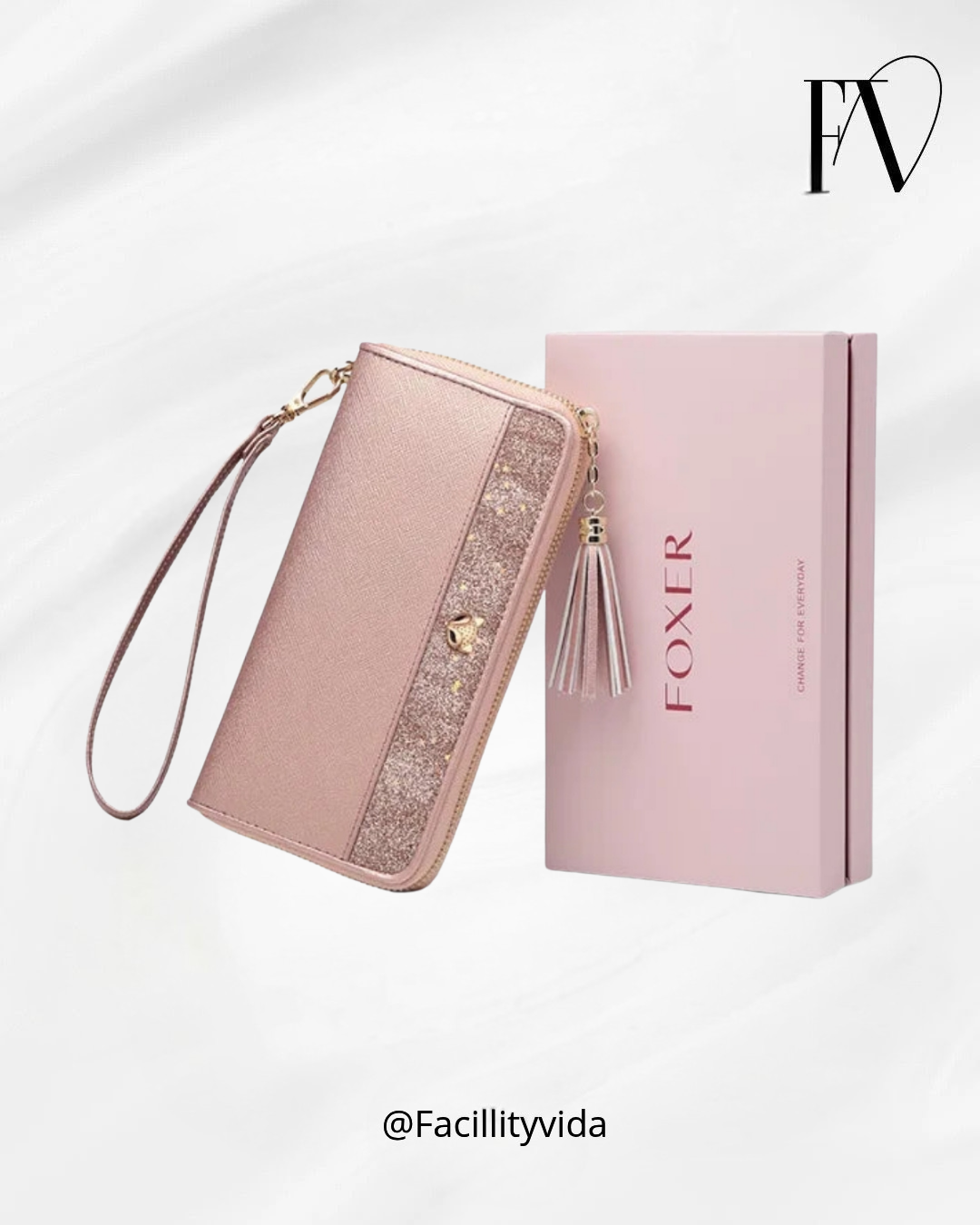 Carteira Feminina Foxer de Couro Bifold Brilhante – Modelo Long