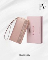 Carteira Feminina Foxer de Couro Bifold Brilhante – Modelo Long